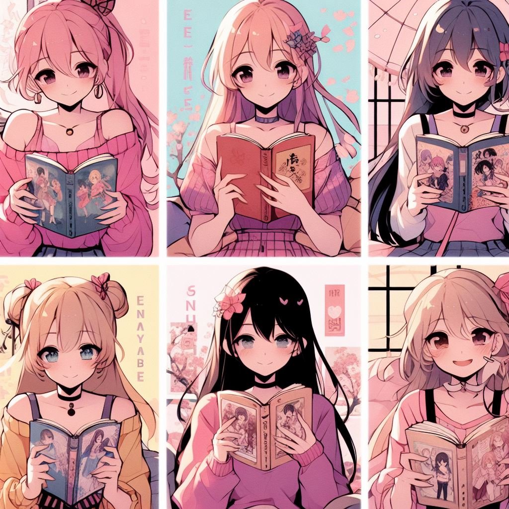 Chicas anime leyendo manga